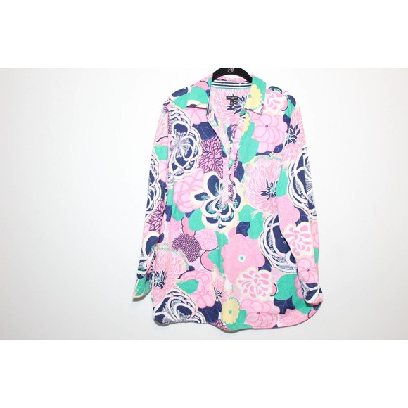 Talbots Floral Popover Textured Lightweight Top Pink Women's Plus Size 2X H14153 - Picture 2 of 12